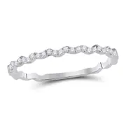 14k White Gold Round Diamond Asymmetrical Stackable Band 1/8 Ctw