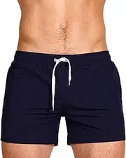 [Aosufei] Men's Solid Stretchy Swimming Shorts Quick Dry Elastic Waist Workout Shorts Lightweigh Trunks with Mesh Lining