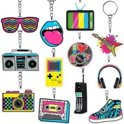 12Pcs 80S Party Favors Keyrings, Music Themed Keychains, 80S Retro Hip Hop Party