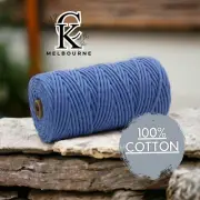4MM macrame Braided cord, POWDER BLUE, 100m, 100% Cotton Rope Yarn Craft
