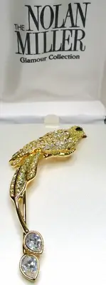 NOLAN MILLER Avalon Bird Yellow & Ice Crystal Pin Brooch In Original Box!