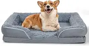 Large Dog Bed, Removable Washable Cover Sofa Bed, Waterproof Orthopedic Bed, Anxiety Dog Beds with Non Skid Bottom, Cat Bed with Memory Foam, Soft Rose Velvet Fabric, Grey, 107x76x17cm