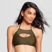 Missimo Cut Out High Neck Bikini Top Size Medium (8-10) Green Earth NEW A1P