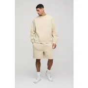 Mens Stone 330gsm Oversized Sweatshirt Drop Crotch Short Tracksuit