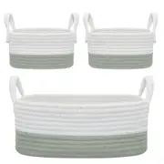 3pc Living Textiles Cotton Rope 35/20cm Nursery Storage Basket Set White/Sage
