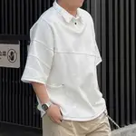 休閒POLO衫 有領排汗衫 POLO衫 短袖 大150.0KGPOLO衫短袖T卹男裝夏季設計感紐帶寬鬆高級痞帥休閒上衣