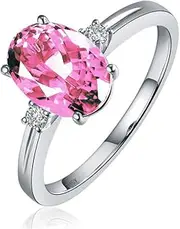 [Angel's Finery] Sparkling White Gold Plated Cubic Zirconia CZ Simulated Diamond Adjustable Size Oval Colourful Ring with Side Stone Gifts for Wife Sister Friend Mother Daughter Grandma