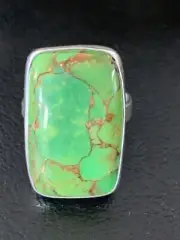 Green Mohave Turquoise Navajo Sterling Silver Ring Size 8.5 Adjustable 11793