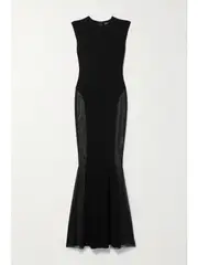 [Norma Kamali] Norma Kamali - Mesh-paneled Stretch-jersey Gown - Black - large large Black