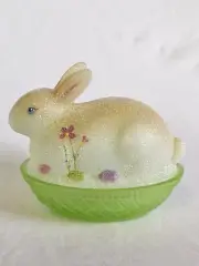 Fenton Uranium Bunney Box Key Lime and Opal Bunny Box #C9074 Signed