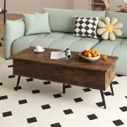 CostwayLift Top Coffee Table with 2 Hidden Storage Compartments and Metal Legs-Rustic Brown