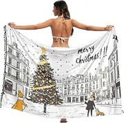 [XYMZR] Christmas Trees Street Women's Sarong Swimsuit Coverups Chiffon Bikini Wraps Skirt with Tassels L