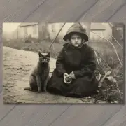 FLATCARD Weird Creepy Old Fashion Girl Cat Halloween Cult Unusual Strange