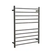 Hotwire 130W 900 x 700mm Brushed Nickel 10 Bar Flat Round Heated Towel Rail with Timer