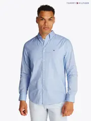 Tommy Hilfiger Aqua Blue Regular Fit Flex Poplin Stripe 100% Cotton Shirt (F54989) | $196