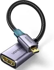 UGREEN 4K@60Hz Micro HDMI to HDMI Adapter 1080P Nylon Braided Male to Female Support 3D Compatible with Hero 7 Raspberry Pi 4 Camera 0.25M Silver