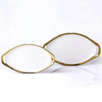 Stone Lain Florian Porcelain Large & Medium Oval Platters White with Gold Rim