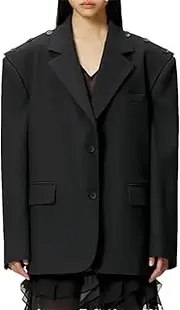 [Zadaos] Women's Blazer Jacket Disassemble Buttons Patchworksingle-Breasted Solid Color Suit Jackets