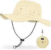 [Qaestuan] Sun Hat Men Women Sun Protection UPF 50+ Boonie Hat with Wide Brim, Foldable Safari Hat Outdoor Fishing Hat Hiking Hat with Chin Strap, Waterproof and Breathable