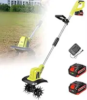 Electric Garden Tiller Rotavator,Cordless Soil Cultivator Scarifiers with 4000mAh Battery Powered, 25Cm Working Width, 22Cm Tilling Depth, Tiller Garden Tools,for Lawn Patch Soil