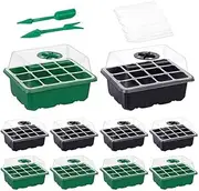 10 Packs Seed Starter Trays Seedling Tray,120 Cells Humidity Adjustable Seed Starter Kit with Dome & Base,for Seeds Growing Starting, Mini Green House Germination Trays(5 Green 5 Black)