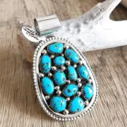 Native American Sterling Silver Sleeping Beauty Turquoise Cluster Large Pendant