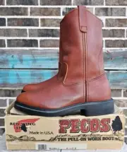Red Wing Pecos Leather Boots 11" Soft Toe Pull On Boot 1104 Mens Size 8.5 B NIB