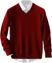 [Kiioouu] Men Wool Cashmere Sweater V-Neck Knitted Pullover Fall Winter Sweater Casual Classic Warm Bottoming Shirt Jumpers