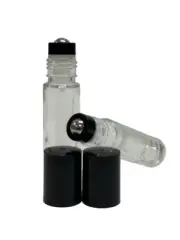 576 Pcs [Case] 10ml PLAIN 1/3 oz Glass Rollon Bottle W/BLACK Cap & Steel Roller