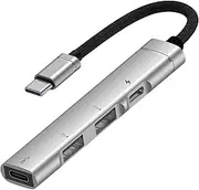 JM-Byte 4 in 1 USB C Hub, 2 USB 2.0 Ports, 1 Type C Data Port, 1 Type C Charging Port, USB Splitter Docking Station for Tablet PC/Laptop/Keyborad/Mouse/Flash Drive/Printer/Type C Devices, Silver Hub