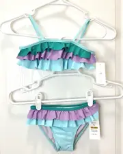 Beach Lingo Girls 2 pc. Bikini Swim Suit 3T Blue Purple Green Ruffles NWT