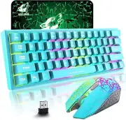 Blue Rainbow Backlit Wireless Gaming Keyboard Mouse and Mat Combo for PC Laptop