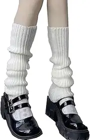 [Sksshion] Women's Y2K 80s Leg Warmers Socks Rib Knit Boot Socks White One size, White