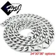 24"30"36"MEN Stainless Steel 11mm Silver Cuban Curb Chain Necklace Bracelet SETS