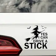 Yes I Can Drive A Stick Cute Wicked Witch Funny Car Stickers - Halloween Decorations - Caravan Accessories - Car Decals - Halloween Decor - Witchy Gifts for Women (Black)