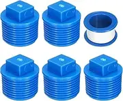 uxcell 5Pcs 3/4 Inch PT Male Thread PVC Pipe Fitting Plug, Cleanout Plugs, Water Drain End Caps Coupling Adapter with Tape for Water Heater Supply Lines, Plumbing, Blue