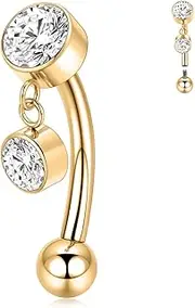 [FUNLMO] Belly Button Ring Cubic Zirconia Dangle Belly Button Piercing G23 Titanium Belly Ring Navel Piercing Jewelry 14G Navel Barbell Stud