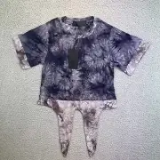 Kendall Kylie Womens Tie Front Crop Top Sz Small Tie Dye Purple Lilac NWT