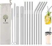 [ALINK] 10-Pack Reusable Stainless Steel Metal Straws,2 Metal Boba Tea Smoothie Straws,10.5"*6mm Drinking Tumbler Straws for Yeti, RTIC, Starbucks Jars, Mason Tumblers with 2 Cleaning Brush and Case