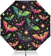 [RPLIFE] Travel Umbrella Windproof Collapsible Umbrella, Umbrellas for Backpacks/Handbags, Rain, Wind and Sun, Halloween Neon Stars Bats