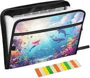 Quteprint 13 Pockets Expanding File Folder with Zipper Closure, Ocean Sea Dolphin Mermaid Accordion File Folder with Sticky Labels, Letter Size A4 Papers Expandable File Document Organizer