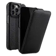 MELKCO For iPhone 12 12 Pro Vertical Flip Phone Case Genuine Cow Leather+PC Litchi Texture Cover Black