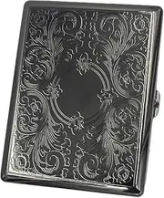 [Kasebi] Retro Cigarette Case Victorian Style Metal Holder for Regular, King and 100's Size Credit Card Holder Pocket, Large with Flower Pattern RFID Protective Security Wallet (EL100-Black)