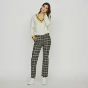 NWT S french 36 MAJE WOOL PLAID PANTS CARREAUX checkered lined straight flared