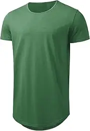 [Athlemon] Mens Longline Gym Muscle Bodybuilding Tshirts Hipster Reflective Line Scallop Crewneck Tees Shirts Tops