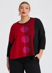 [TS] Taking Shape Spot Stripe Cotton Knit Jumper Size 14-16 in Black / RED - Plus Size Women's Knitwear Black / Red