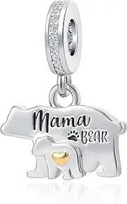 [NanMuc] Mama Bear Charms for Pandora Bracelets I Love Family Mother and Son Daughter Bead Charms, Metal, copper