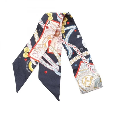 HERMES Scarf Twilly DAME DE COEUR Navy Silk Twilly