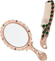 1Set Fashionable Retro Makeup Mirror and Comb Portable Handheld Vanity Mirror for Women Lightweight and Durable for Travel Parties and Daily Use