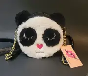 NWT Luv Betsey Johnson Furry Plush Panda Kitch Canteen Crossbody Bag Purse